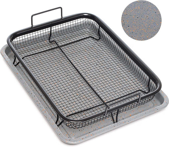 Home Icon Non-Stick Oven Crisper Tray & Basket 2-Piece Set – Air Fryer Style Crispy Cooking Basket