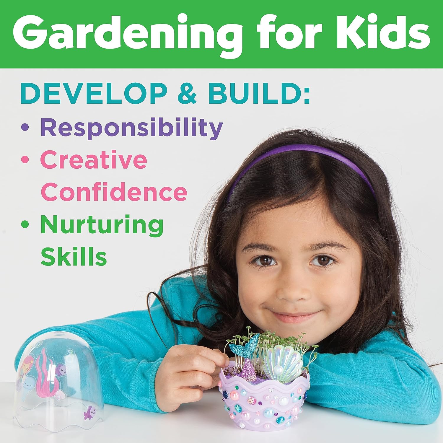 Creativity for Kids Mini Garden Mermaid Kit - Grow Your Own Chia Seed Garden Sand, Stickers, Sparkly Pearls & Mermaid Figurines Ages 6+