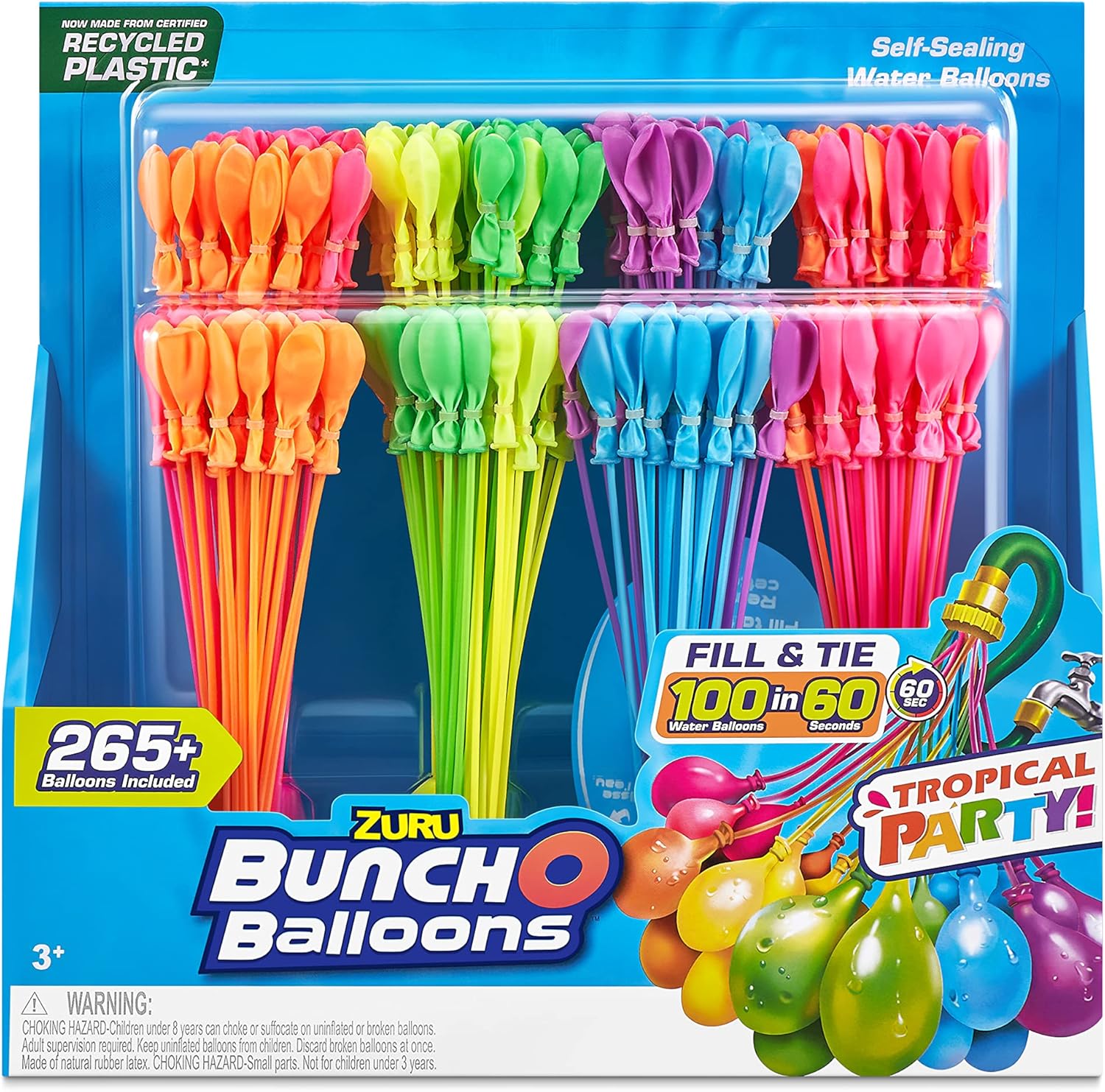 Zuru Bunch O Balloons Tropical Party 265+ Rapid-Filling Self-Sealing Water Balloons (8 Pack)