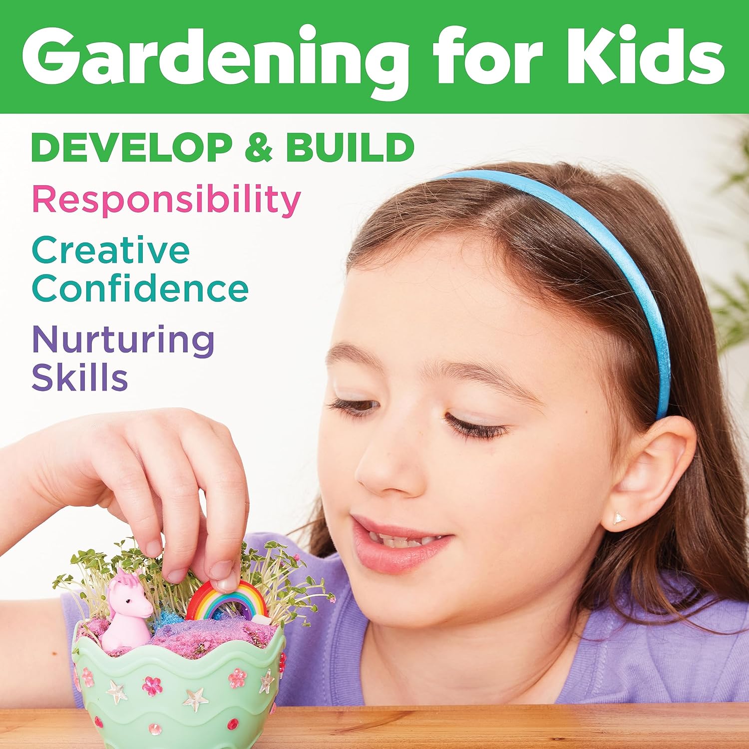 Creativity for Kids Mini Garden Unicorn Kit – Grow Your Own Chia Seed Garden Sand, Stickers, Gems & Unicorn Figurines – Magical Gardening Craft for Kids Ages 6+