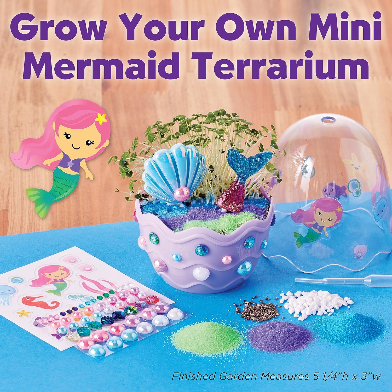 Creativity for Kids Mini Garden Mermaid Kit - Grow Your Own Chia Seed Garden Sand, Stickers, Sparkly Pearls & Mermaid Figurines Ages 6+ - 0
