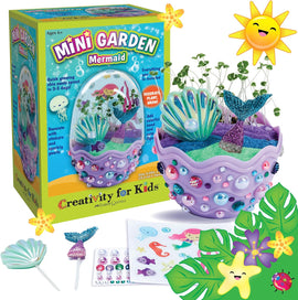 Creativity for Kids Mini Garden Mermaid Kit - Grow Your Own Chia Seed Garden Sand, Stickers, Sparkly Pearls & Mermaid Figurines Ages 6+