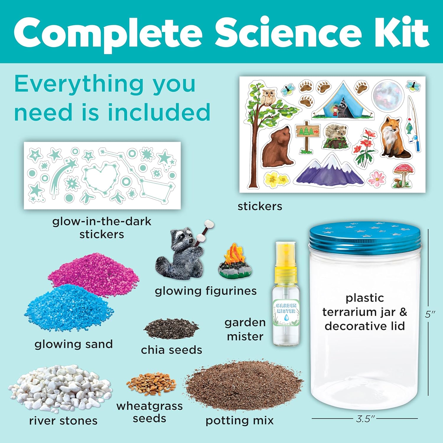 Creativity for Kids Grow ‘N Glow Terrarium Kit – DIY Miniature Garden with Glow-in-The-Dark Stickers, Figurines & Chia Seeds – Grow in 3-4 Days, STEM Gardening Craft for Kids Ages 6+
