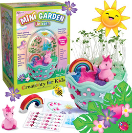 Creativity for Kids Mini Garden Unicorn Kit – Grow Your Own Chia Seed Garden Sand, Stickers, Gems & Unicorn Figurines – Magical Gardening Craft for Kids Ages 6+