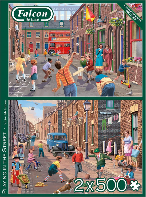 Jumbo, Falcon de luxe - Playing in the Street, Jigsaw Puzzles Adults, Multicolor, 2 x 500 piece
