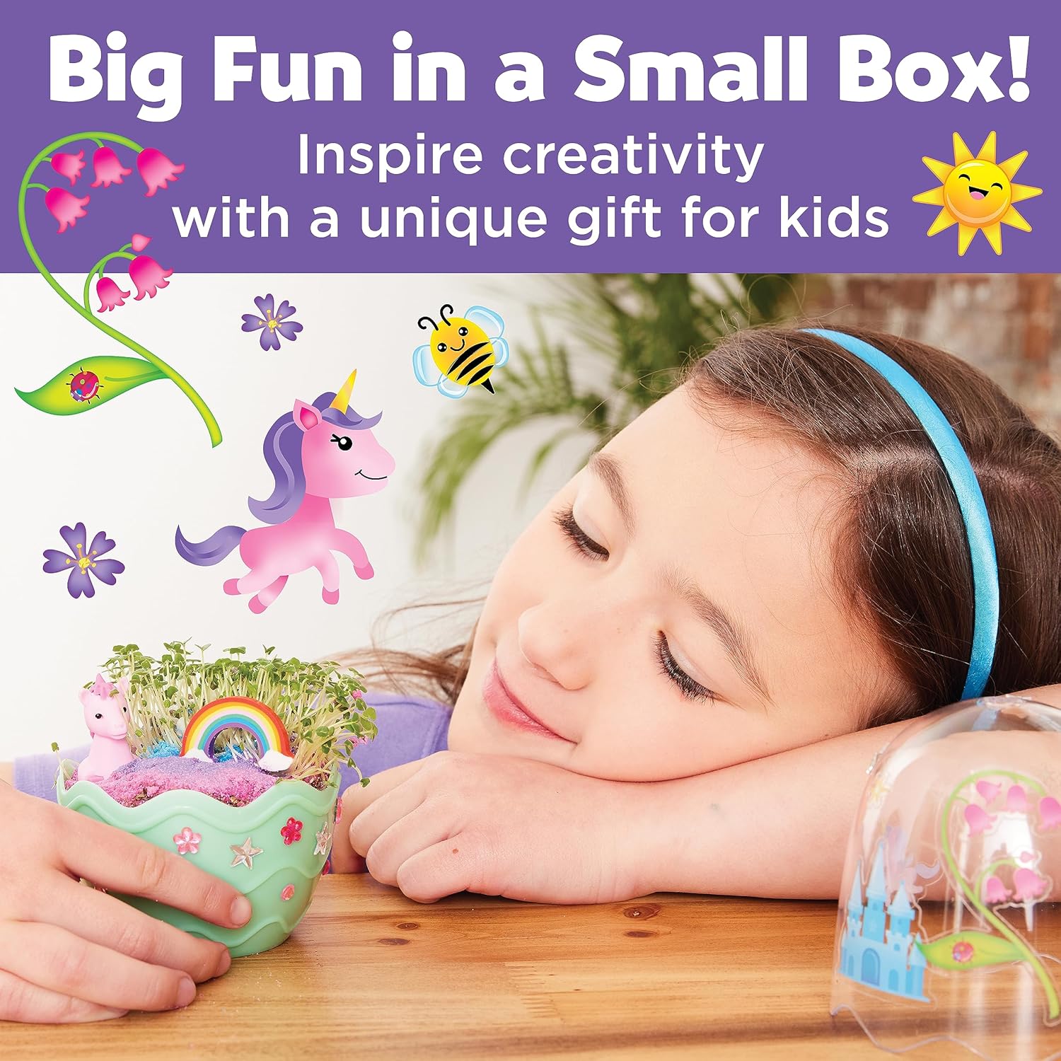 Creativity for Kids Mini Garden Unicorn Kit – Grow Your Own Chia Seed Garden Sand, Stickers, Gems & Unicorn Figurines – Magical Gardening Craft for Kids Ages 6+
