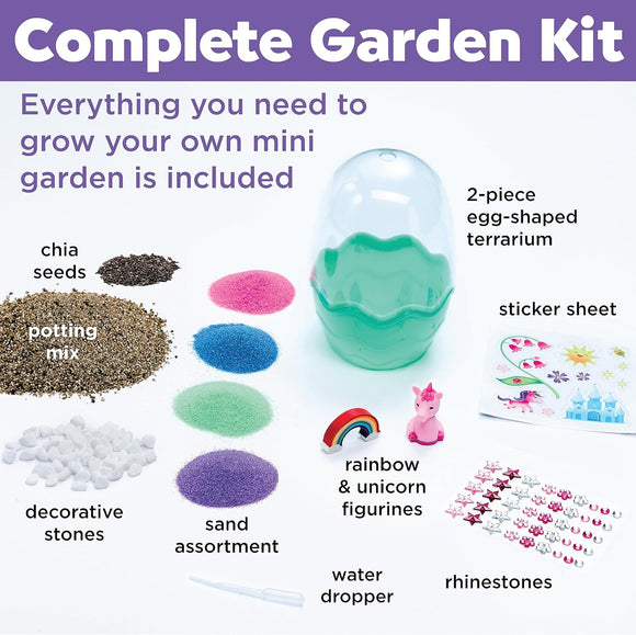 Creativity for Kids Mini Garden Unicorn Kit – Grow Your Own Chia Seed Garden Sand, Stickers, Gems & Unicorn Figurines – Magical Gardening Craft for Kids Ages 6+