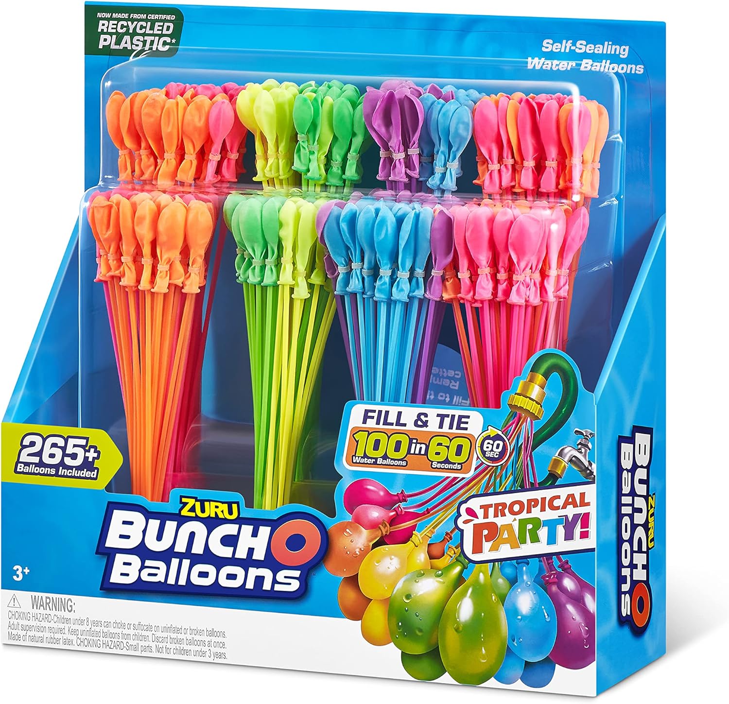 Zuru Bunch O Balloons Tropical Party 265+ Rapid-Filling Self-Sealing Water Balloons (8 Pack)
