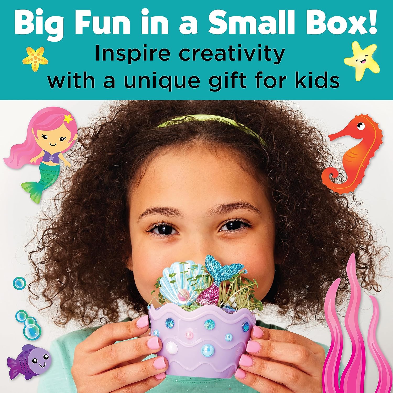 Creativity for Kids Mini Garden Mermaid Kit - Grow Your Own Chia Seed Garden Sand, Stickers, Sparkly Pearls & Mermaid Figurines Ages 6+