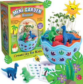 Creativity for Kids Mini Garden Dinosaur Kit – Grow Your Own Chia Seed Garden in 3-5 Days with Colorful Sand, Stickers & Dinosaur Figurines – STEM Gardening Craft for Kids Ages 6+