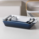 Ceramic Baking Dish Set, Blue and White, Rectangular, 3 Piece Nesting Set with Handles, 17cm to 31cm-8