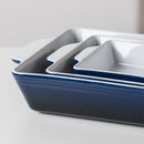 Ceramic Baking Dish Set, Blue and White, Rectangular, 3 Piece Nesting Set with Handles, 17cm to 31cm-9
