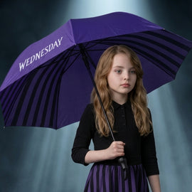 Wednesday Umbrella, Purple and Black Striped - 0