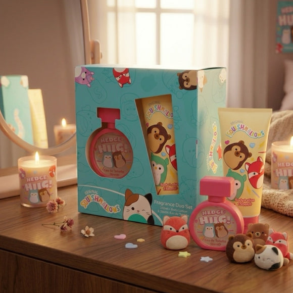 Squishmallows Kids Fragrance Gift Set Eau De Toilette 50ml & Body Lotion 150ml Hedge Hug Cute Kids Set