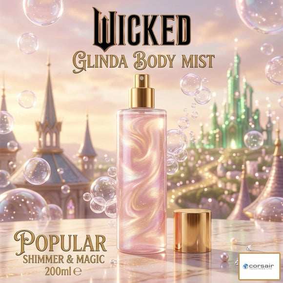 Wicked Glinda Shimmer Body Mist 200ml – Sweet Sparkling Glinda Perfume Mist, Long-Lasting Fragrance Body Splash with Shimmer, Collectible Gift for Women and Wicked Fans