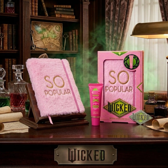 Wicked “So Popular” Gift Set – Pink Furry Notebook & Hand Balm