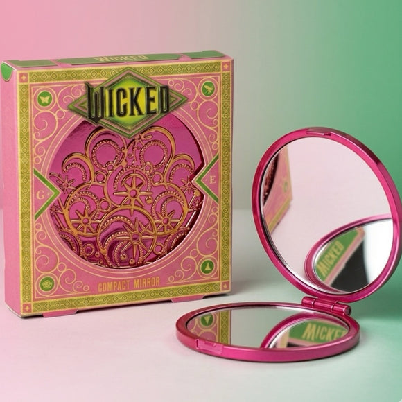 Official Wicked Gift Collection - Green Cosmetic Makeup Bag + Pink Compact Mirror