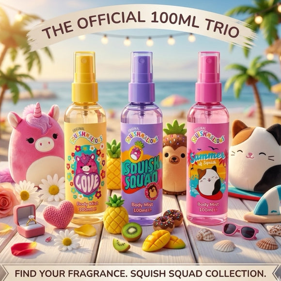 Squishmallows Body Mist Purple, Cream, Pink