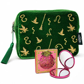 Official Wicked Gift Collection - Green Cosmetic Makeup Bag + Pink Compact Mirror