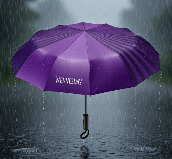 Wednesday Umbrella, Purple and Black Striped