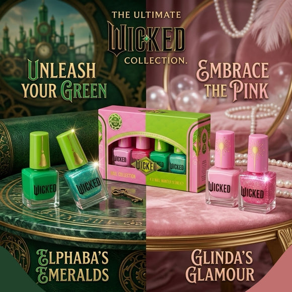 Wicked Nail Polish Collection Gift Set 4 Colours 2 Pink 2 Green Glossy Finish