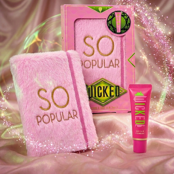 Wicked “So Popular” Gift Set – Pink Furry Notebook & Hand Balm