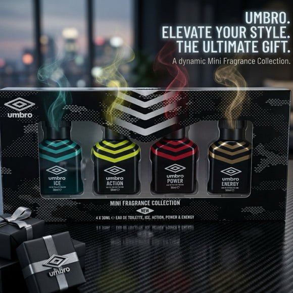 Umbro Mens Gift Set 4 x 30ml Ice, Energy, Power Action Eau de Toilette Fathers Day Gift