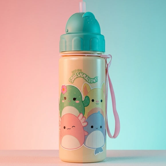 Squishmallows Kids Travel Gift Set Body Mist 100ml Water Bottle 500ml & Charm Strawberry Scent Cute Accessories