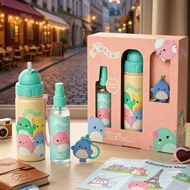 Squishmallows Kids Travel Gift Set Body Mist 100ml Water Bottle 500ml & Charm Strawberry Scent Cute Accessories - 0