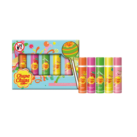 CHUPA CHUPS LIP BALMS - ORANGE, STRAWBERRY, MELON, PINEAPPLE, PEACH - GIFT SET