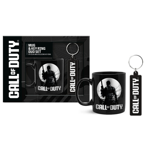 Call of Duty Official Mug & Key Ring Duo Set, Black, Silicone Keyring and Ceramic Cup, Gaming Merchandise Gift Pack