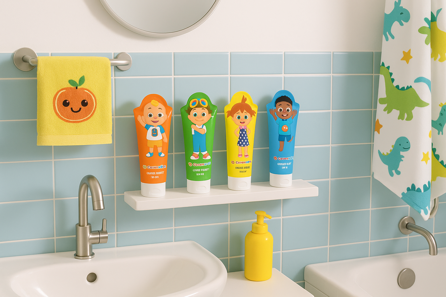 CoComelon Fun Character Bubble Bath Set 4 x 75ml – Kids Bath Gift Set