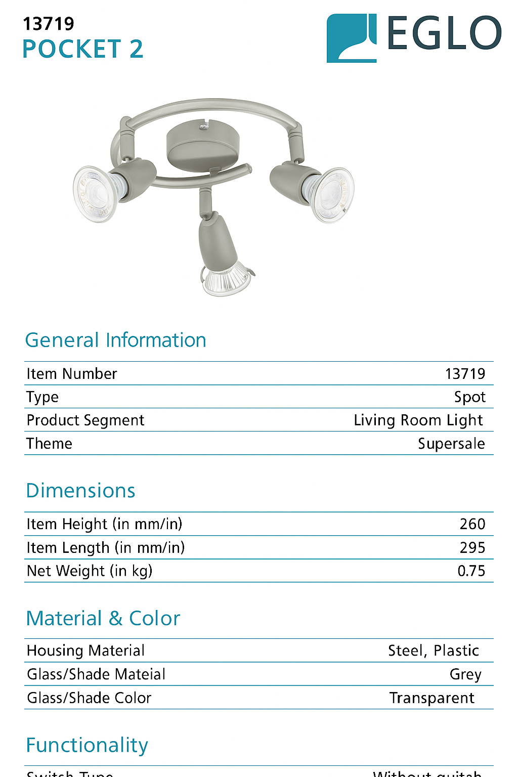 EGLO 3 bulb Spotlight - GU10-LED - Silver - Bulbs Included