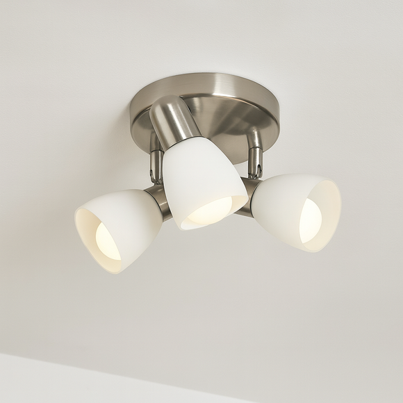 Delano 3 Light Ceiling Spotlight - Matt Nickel & White