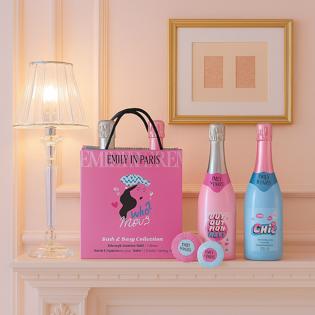 Emily in Paris 250ml Cream Bath, Bath Crystals, Bath Fizzers Gift Set