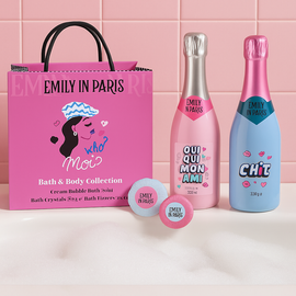 Emily in Paris Bath & Body Gift Set Bubble Bath Crystals Fizzers Spa Collection 4pc - 0