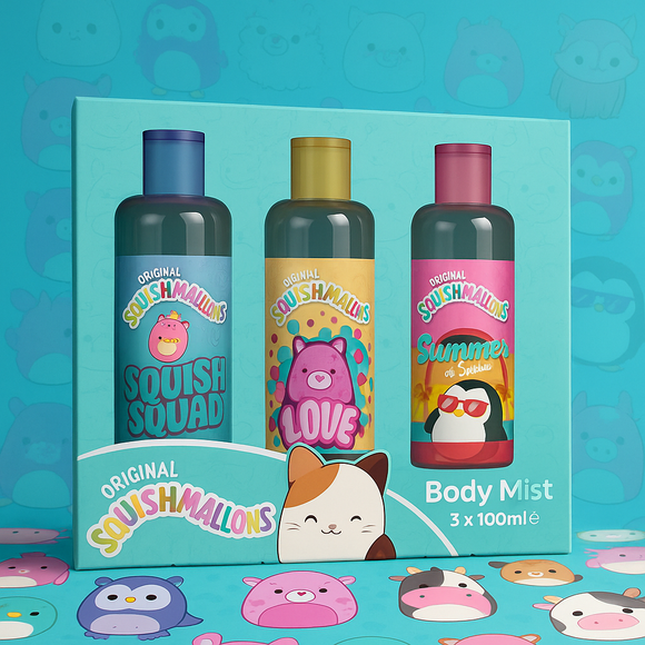 Squishmallows Body Mist Purple, Cream, Pink