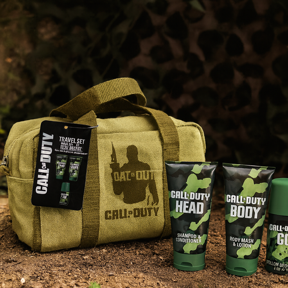 Call of Duty Men's Travel Set with Military-Style Wash Bag, 100ml Body Wash, 100ml Shampoo, 50ml Roll-On Deodorant, Gaming Gift Set