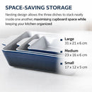 Ceramic Baking Dish Set, Blue and White, Rectangular, 3 Piece Nesting Set with Handles, 17cm to 31cm-3