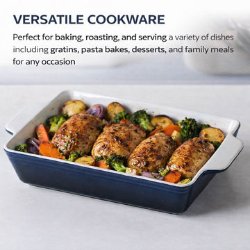 Ceramic Baking Dish Set, Blue and White, Rectangular, 3 Piece Nesting Set with Handles, 17cm to 31cm - 0