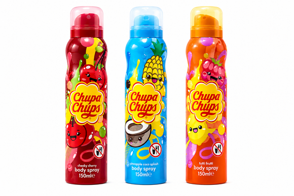 Chupa Chups Body Spray Collection x 3 (150ml) Cherry, Tutti Fruity & Pineapple and Coconut