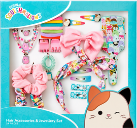 Squishmallows Hair Styling Jewellery Set 24 Hair Accessories for Girls 3-7 Years