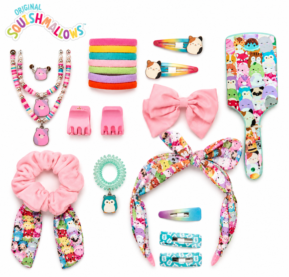 Squishmallows Hair Styling Jewellery Set 24 Hair Accessories for Girls 3-7 Years