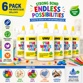 UHU PVA White Glue 6 Pack, 250g - 0