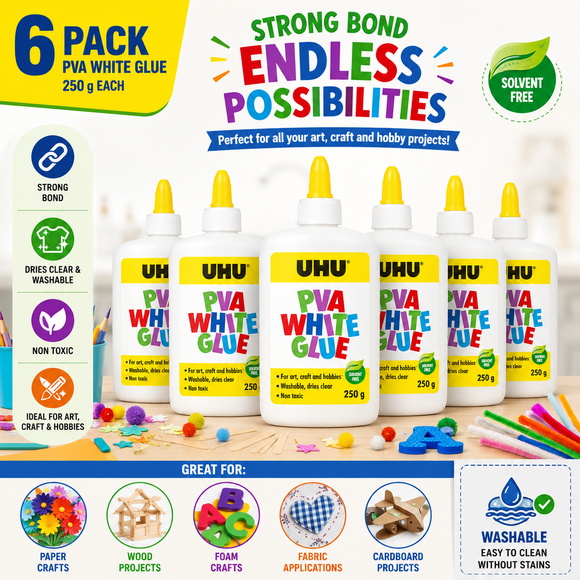 UHU PVA White Glue 6 Pack, 250g