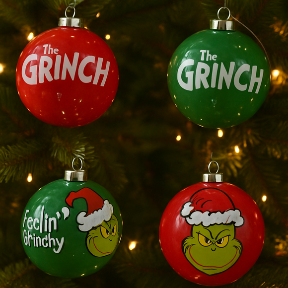 Grinch Christmas Bauble Tree Decoration 7.5cm Hanging Ornament - Set of Four