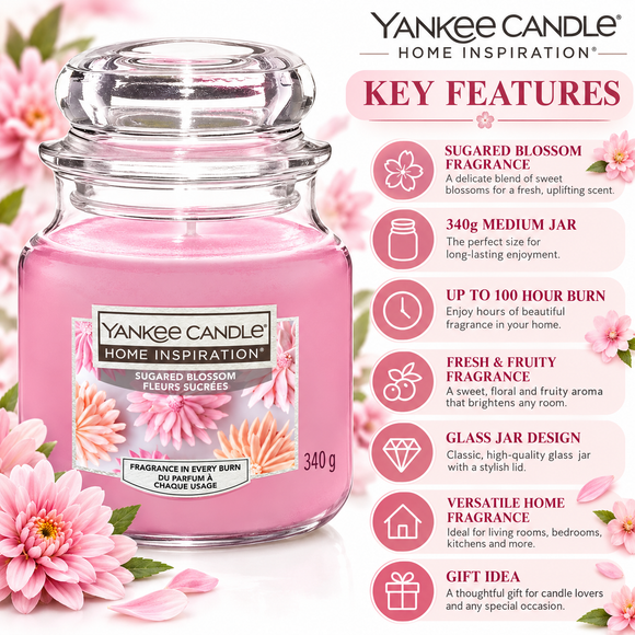  340g Sugared Blossom Yankee Candle Home Inspiration floral scented candle