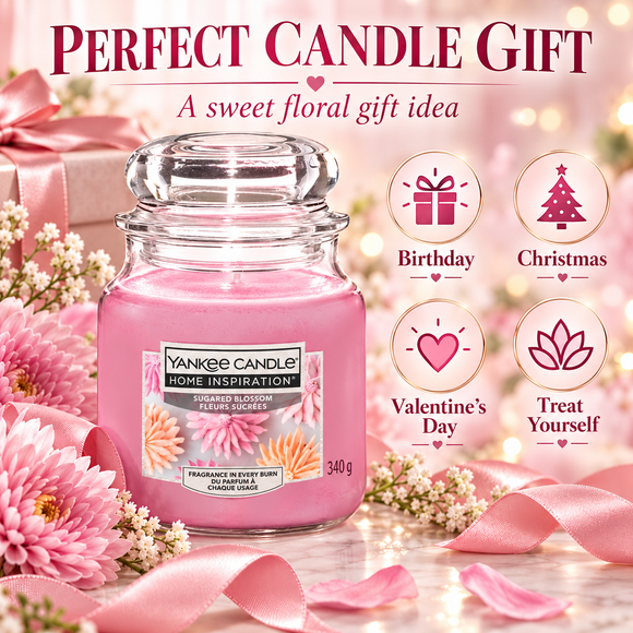 340g Yankee Candle medium jar candle with sweet floral blossom scent
