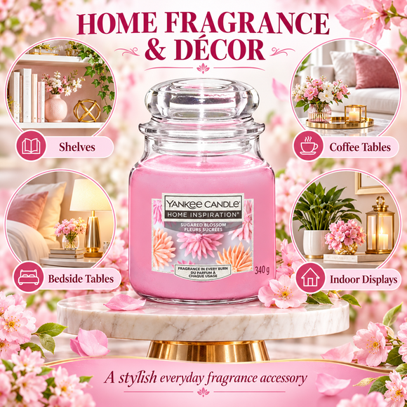 Sugared Blossom floral scented candle by Yankee Candle in a medium glass jar
