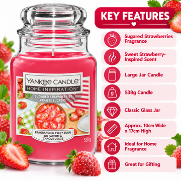 Large 538g Sugared Strawberries candle for cosy home décor
